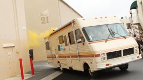 The Breaking Bad RV from the iconic "private domicile" police search scene driving through a studio lot