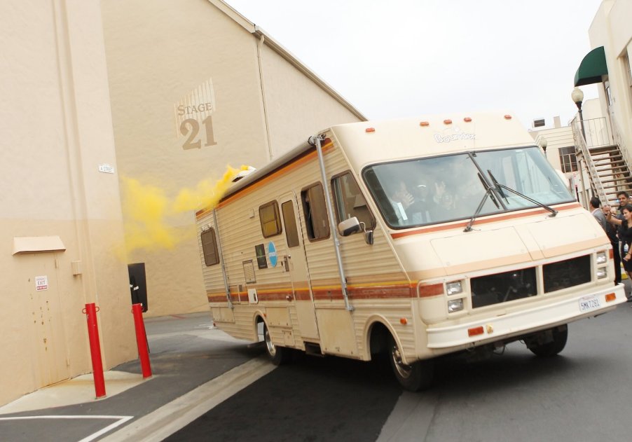 The Breaking Bad RV from the iconic "private domicile" police search scene driving through a studio lot