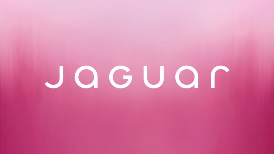 The new Jaguar logo on a pink background.