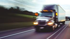 A speeding semi-truck like the one that lead police officers on a chase.