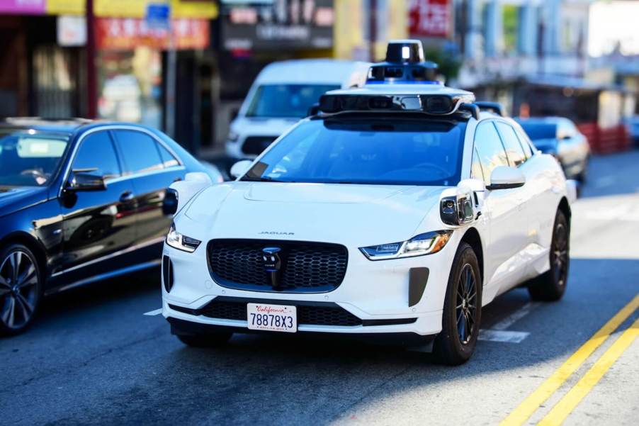 A Waymo Jaguar I-PACE on public streets.