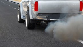 Smoke coming out of a diesel truck