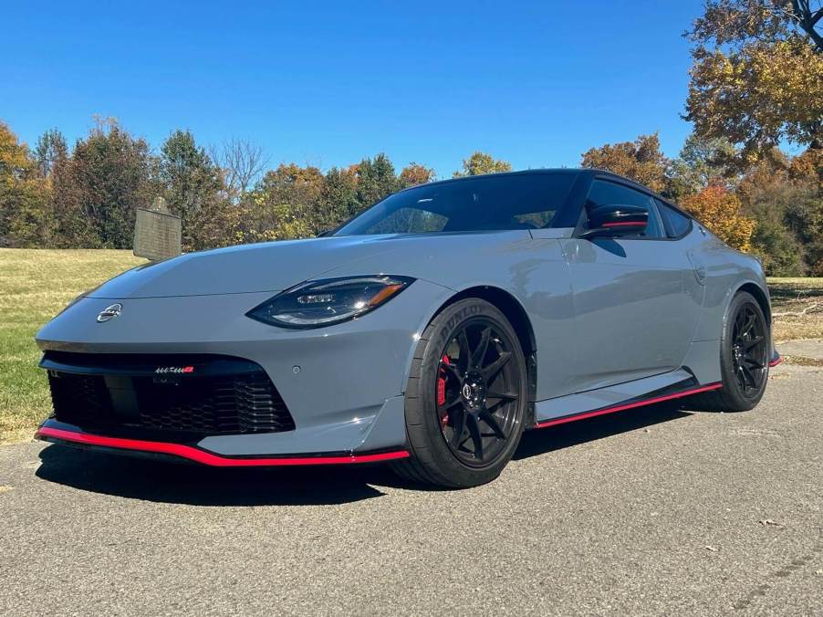 A range-topping Nissan Z in a park.