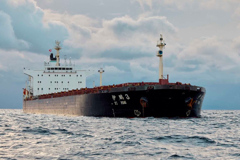 The Chinese Yi Peng 3 freighter ship floating in the Baltic Sea