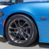 The front of a Dodge Charger SRT Hellcat with a Hemi V8 engine