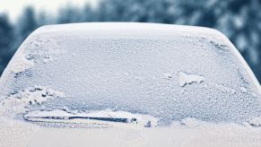 A windshield that's frozen solid in the winter