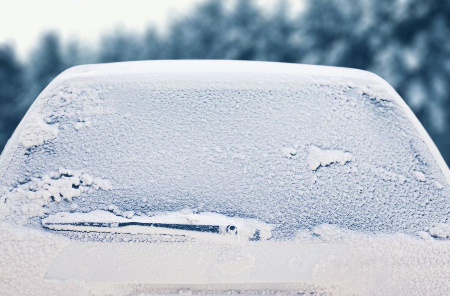 A windshield that's frozen solid in the winter