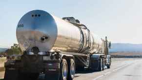 Semi-truck tanker driving on freeway