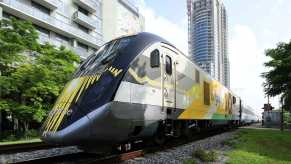 A Brightline train crashed into a Toyota Prius.