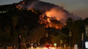 Wildfire burning above Topanga Canyon in Los Angeles