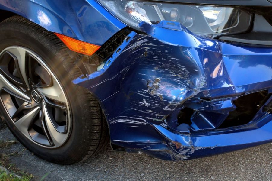 A crashed car from the front