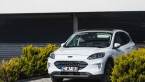 A Ford Escape parked in a scenic driveway