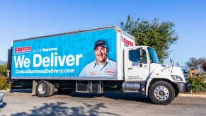 A Costco delivery truck in the city