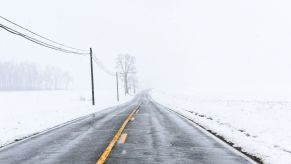 A road covered in snow and ice