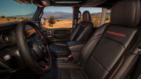 A left front interior view of a Jeep Wrangler Rubicon Jeep SUVs retain the most value after five years of ownership