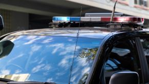 The top and side of the windshield on a police car