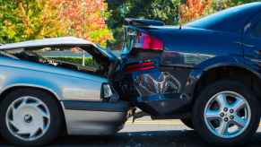 Two cars that crashed into each other