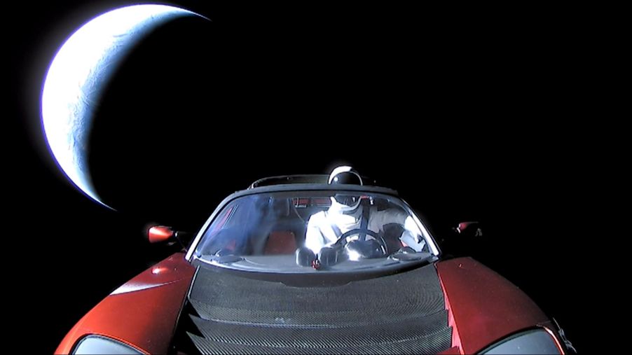 Elon Musk's "Starman" mannequin orbiting the earth in a Tesla Roadster