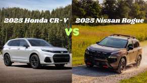 A split-image of a 2025 Honda CR-V and 2025 Nissan Rogue