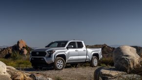 A silver 2025 Toyota Tacoma parked in left front angle view