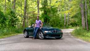 Automotive journalist Henry Cesari and his BMW Z3 on a country road in Michigan.