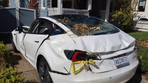 A damaged Tesla Model 3 in California.