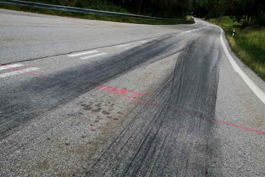 Skid marks on a highway.