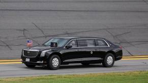 President Donald Trump takes a lap at Daytona in 'The Beast' limousine.