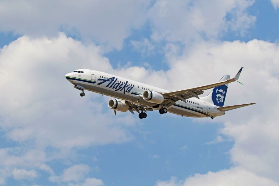 An Alaska Airlines plane in flight