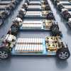 EV battery factory showing rows of EV platforms