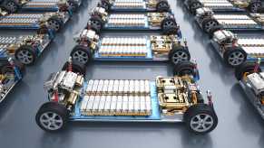 EV battery factory showing rows of EV platforms