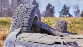 A car that flipped over during a wreck