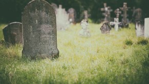 Old gravestones surrounded by grass