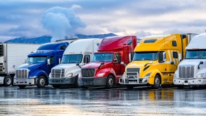 Semi-trucks parked at a truck stop