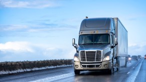 A semi-truck on the road