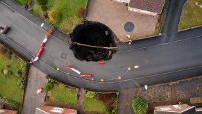 A sinkhole in the road