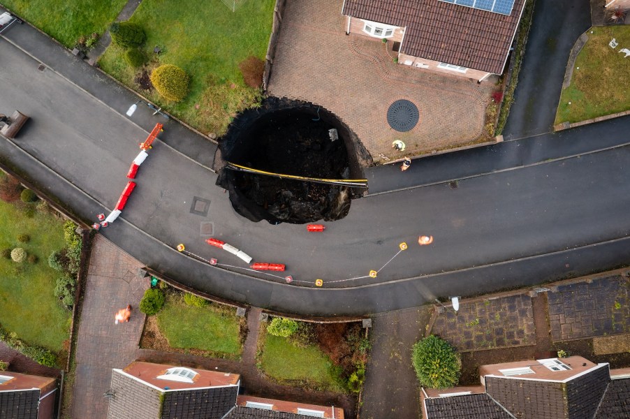 A sinkhole in the road