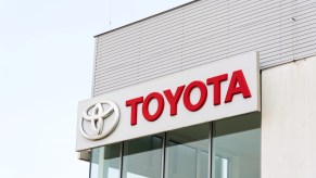 The Toyota logo on a building