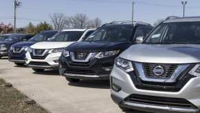 Nissan SUVs parked in close left front angle view