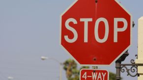 Stop sign in close view