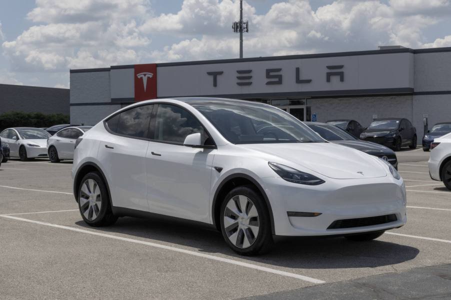 Tesla Model Y parked at a Tesla location