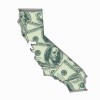 The shape of the state of california out of $100 bills to represent the high gas tax.