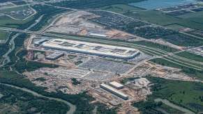 An aerial view of Tesla Giga Texas, the massive Central Texas factory.