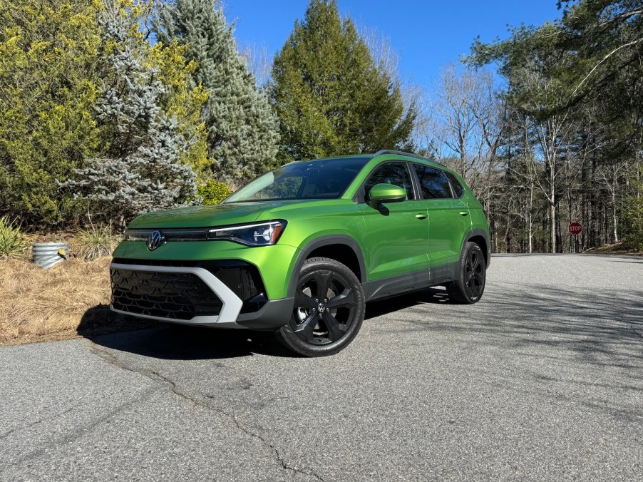 The 2025 Volkswagen Taos near foliage