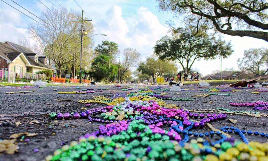 A Tesla Cybertruck ended up covered in beads and glow sticks following a Mardi Gras celebration.