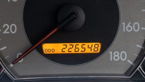 A reliable vehicle with a high mileage reading on its odometer.