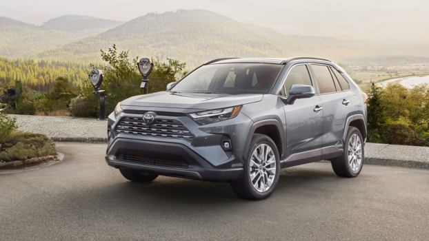 A 2025 Toyota RAV4 compact SUV in a glamour shot.