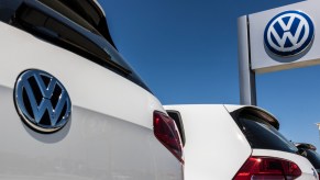 Two Volkswagen SUVs at a dealership