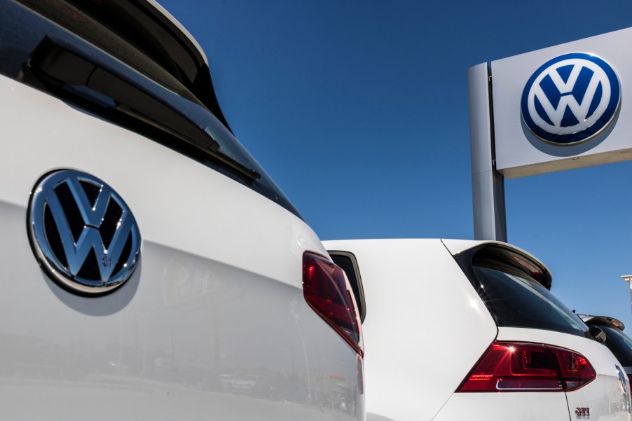 Two Volkswagen SUVs at a dealership