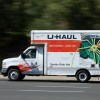 A U-Haul truck on the road